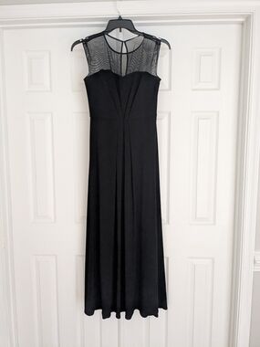 Black Mesh Yoke Maxi Dress with Sweetheart Bodice
